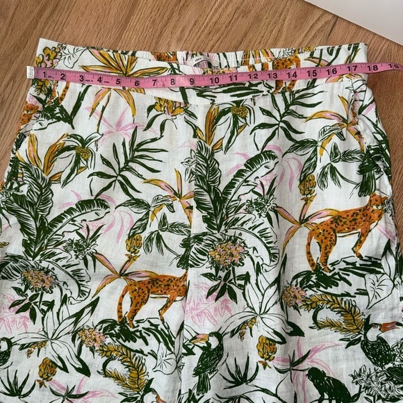 100% Linen Tropical Jungle Wide Leg Pull On Elastic Waist Cropped White Pants XL - Picture 6 of 12